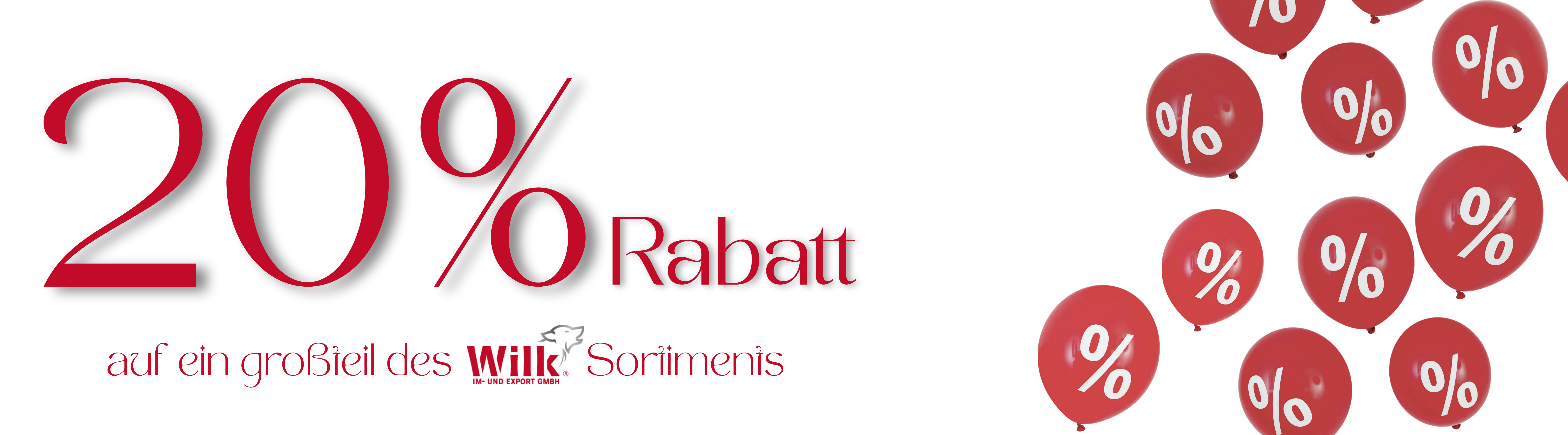 Werbebanner mit großem roten Hinweis auf 20 % Rabatt auf...