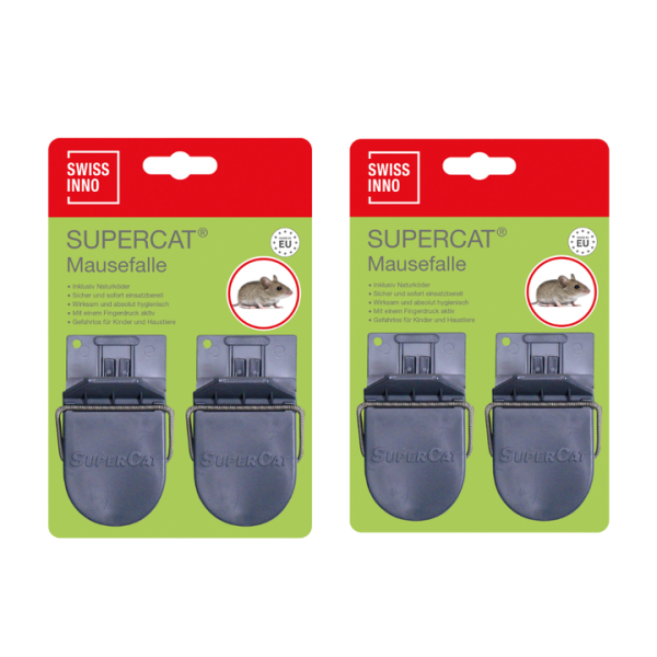 SWISSINNO Supercat Mausefalle aus Kunststoff mit Fertigköder 4er Pack