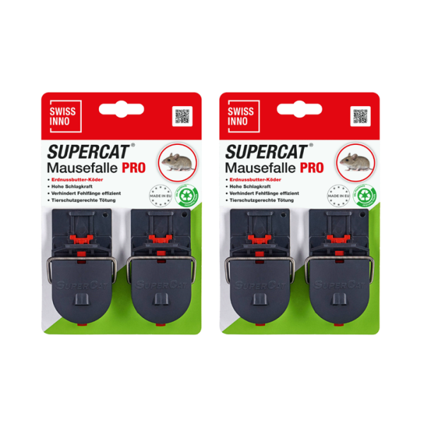 SWISSINNO SuperCat Mausefalle PRO mit Lebensmittelköder 4er Pack