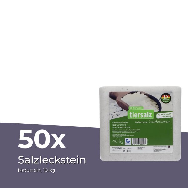 Naturreiner Salzleckstein 48 x 10 kg - Viehsalz für Nutztiere