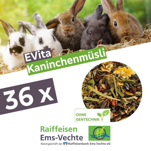 EVita Kaninchenmüsli 36 x 20 kg – Ergänzungsfutter ohne Gentechnik für Kaninchen