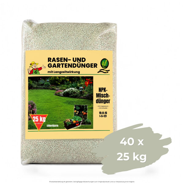 NPK Rasen- und Gartendünger 40 x 25 kg – 10+8+16 (+5 +12)