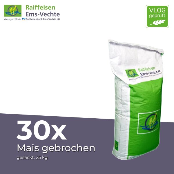 Gebrochener Mais gesackt 30 x 25 kg – energiereiches Einzelfuttermittel für Tiere