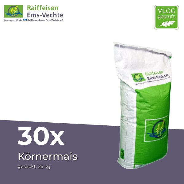 Körnermais gesackt 30 x 25 kg – energiereiches Einzelfuttermittel für Tiere