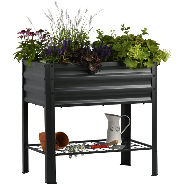 DOBAR Metallhochbeet mit Ablageboden Anthrazit 81 x 51 x 80 cm