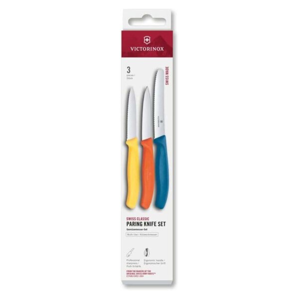 VICTORINOX Swiss Classic Gemüsemesser Set 3-tlg gerade & Welle Gelb/Orange/Blau