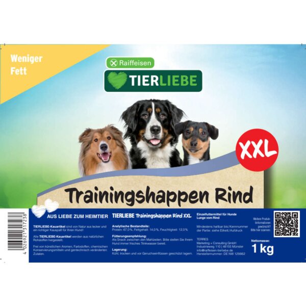 TIERLIEBE Hundeleckerlis Trainingshappen Rind XXL 1 kg