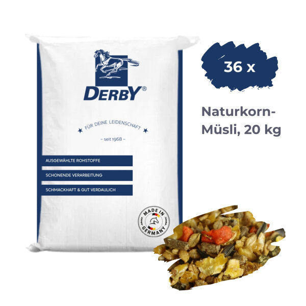 DERBY Naturkorn Müsli 36 x 20  kg – haferfreies Ergänzungsfutter für Pferde
